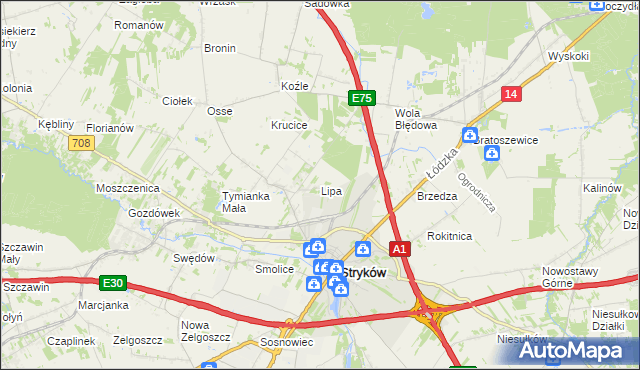 mapa Lipa gmina Stryków, Lipa gmina Stryków na mapie Targeo