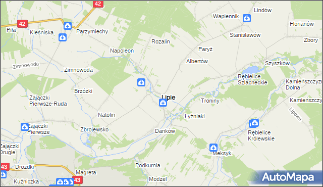mapa Lipie powiat kłobucki, Lipie powiat kłobucki na mapie Targeo