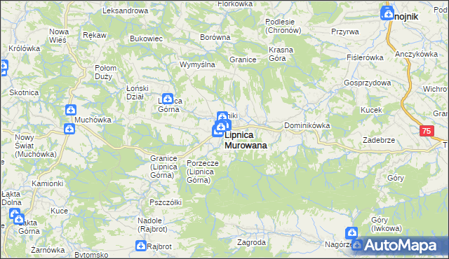 mapa Lipnica Murowana, Lipnica Murowana na mapie Targeo