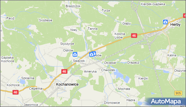 mapa Lisów gmina Herby, Lisów gmina Herby na mapie Targeo