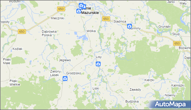 mapa Lisy gmina Banie Mazurskie, Lisy gmina Banie Mazurskie na mapie Targeo