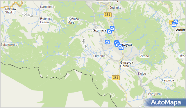 mapa Łomnica gmina Głuszyca, Łomnica gmina Głuszyca na mapie Targeo