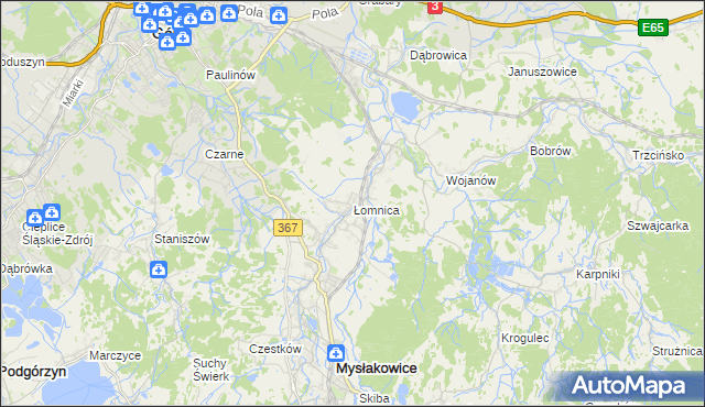 mapa Łomnica gmina Mysłakowice, Łomnica gmina Mysłakowice na mapie Targeo