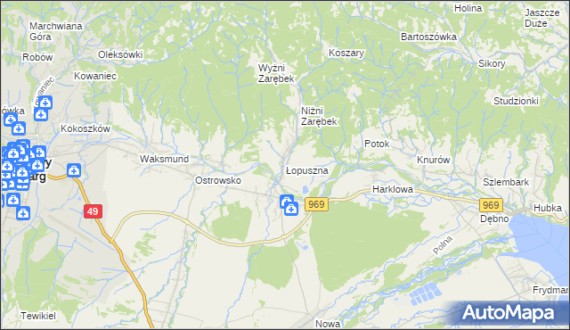 mapa Łopuszna, Łopuszna na mapie Targeo