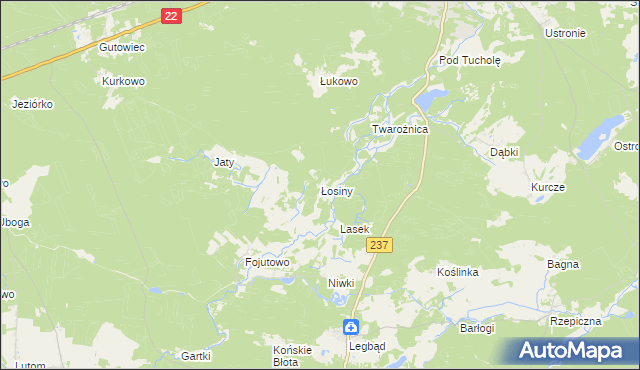 mapa Łosiny gmina Tuchola, Łosiny gmina Tuchola na mapie Targeo