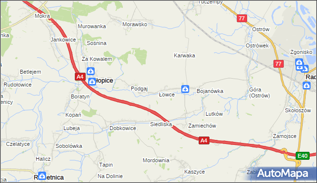 mapa Łowce, Łowce na mapie Targeo