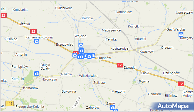 mapa Lubanów gmina Błaszki, Lubanów gmina Błaszki na mapie Targeo