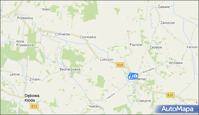 mapa Lubiczyn gmina Dębowa Kłoda, Lubiczyn gmina Dębowa Kłoda na mapie Targeo