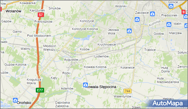 mapa Ludwinów gmina Kowala, Ludwinów gmina Kowala na mapie Targeo