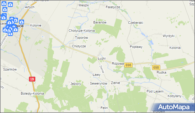 mapa Łuzki gmina Łosice, Łuzki gmina Łosice na mapie Targeo