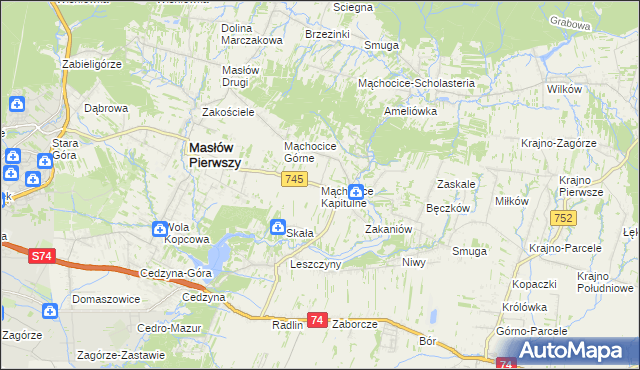 mapa Mąchocice Kapitulne, Mąchocice Kapitulne na mapie Targeo