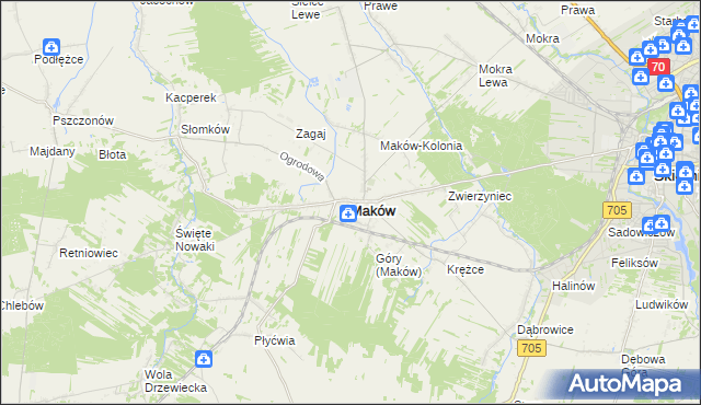 mapa Maków powiat skierniewicki, Maków powiat skierniewicki na mapie Targeo