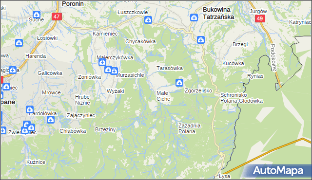 mapa Małe Ciche, Małe Ciche na mapie Targeo