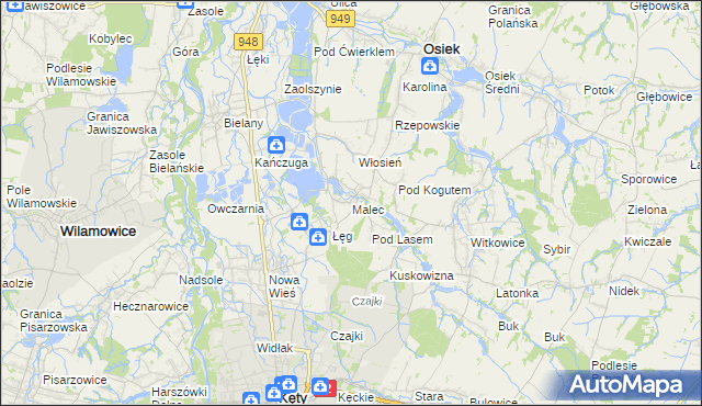 mapa Malec gmina Kęty, Malec gmina Kęty na mapie Targeo