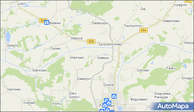 mapa Malewo gmina Gostyń, Malewo gmina Gostyń na mapie Targeo