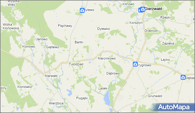 mapa Marcinkowo gmina Grunwald, Marcinkowo gmina Grunwald na mapie Targeo