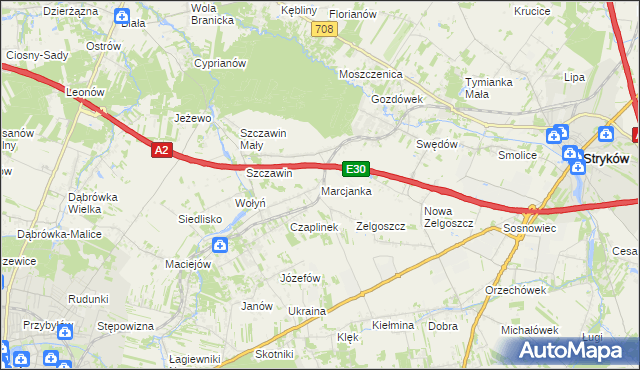 mapa Marcjanka gmina Zgierz, Marcjanka gmina Zgierz na mapie Targeo