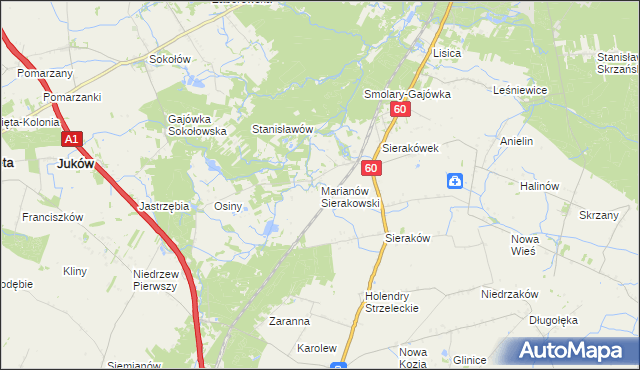 mapa Marianów Sierakowski, Marianów Sierakowski na mapie Targeo