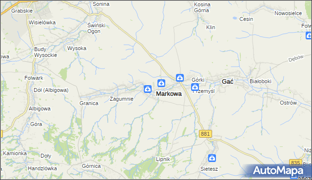 mapa Markowa, Markowa na mapie Targeo