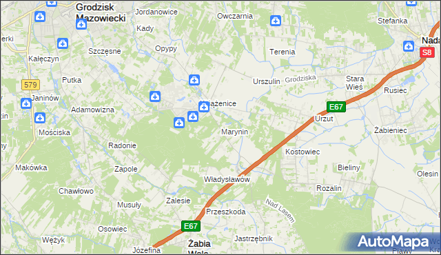 mapa Marynin gmina Grodzisk Mazowiecki, Marynin gmina Grodzisk Mazowiecki na mapie Targeo