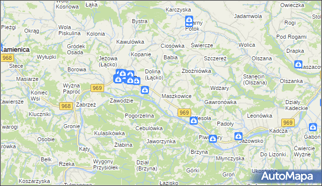 mapa Maszkowice gmina Łącko, Maszkowice gmina Łącko na mapie Targeo