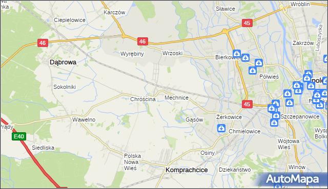 mapa Mechnice gmina Dąbrowa, Mechnice gmina Dąbrowa na mapie Targeo