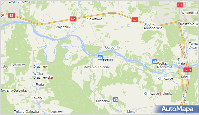 mapa Mężenin gmina Platerów, Mężenin gmina Platerów na mapie Targeo