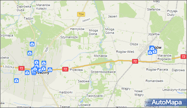 mapa Michałów gmina Brzeziny, Michałów gmina Brzeziny na mapie Targeo