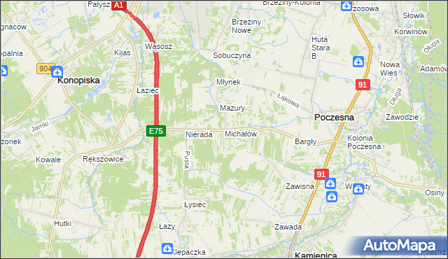 mapa Michałów gmina Poczesna, Michałów gmina Poczesna na mapie Targeo