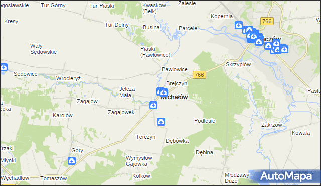 mapa Michałów powiat pińczowski, Michałów powiat pińczowski na mapie Targeo