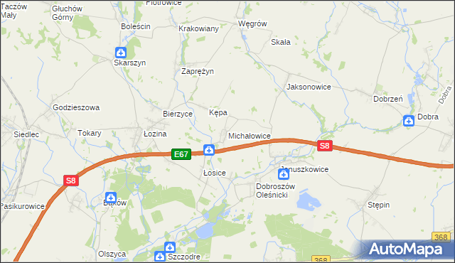 mapa Michałowice gmina Długołęka, Michałowice gmina Długołęka na mapie Targeo