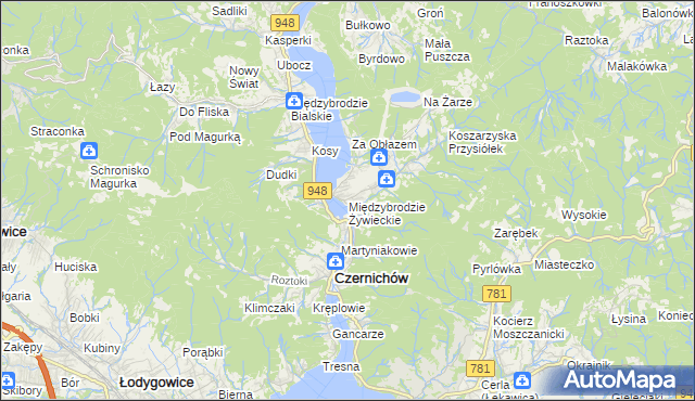 mapa Międzybrodzie Żywieckie, Międzybrodzie Żywieckie na mapie Targeo