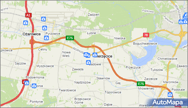 mapa Mierzęcice, Mierzęcice na mapie Targeo