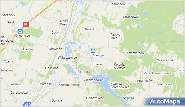 mapa Mierzyn gmina Rozprza, Mierzyn gmina Rozprza na mapie Targeo