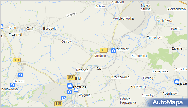 mapa Mikulice gmina Gać, Mikulice gmina Gać na mapie Targeo