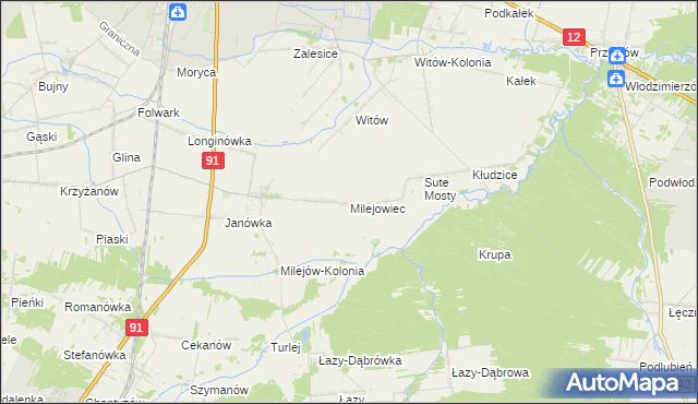 mapa Milejowiec, Milejowiec na mapie Targeo