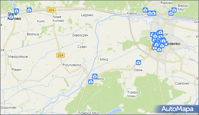 mapa Milicz gmina Drezdenko, Milicz gmina Drezdenko na mapie Targeo