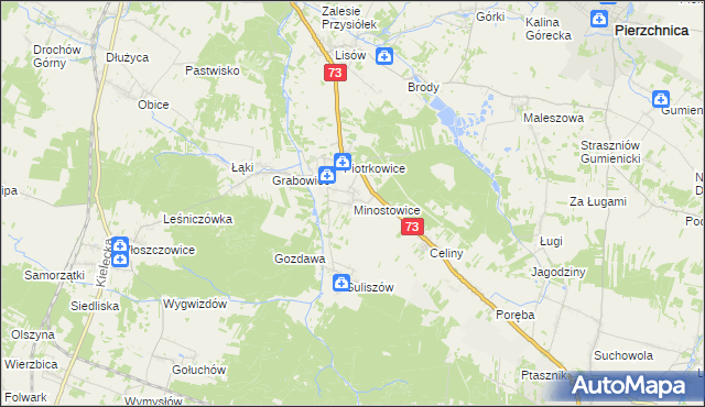 mapa Minostowice, Minostowice na mapie Targeo