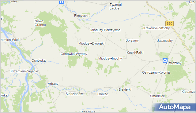 mapa Miodusy-Inochy, Miodusy-Inochy na mapie Targeo