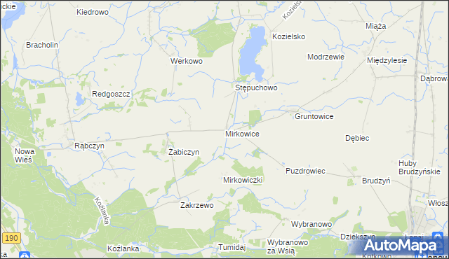 mapa Mirkowice gmina Mieścisko, Mirkowice gmina Mieścisko na mapie Targeo