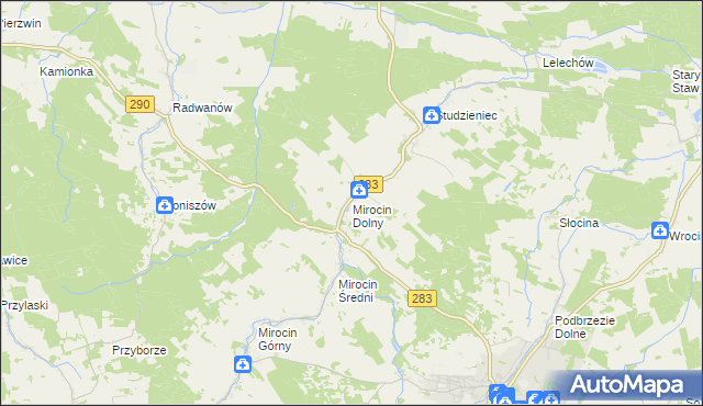 mapa Mirocin Dolny, Mirocin Dolny na mapie Targeo