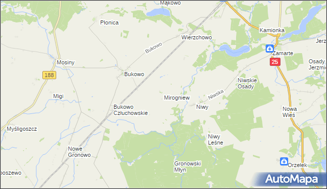 mapa Mirogniew gmina Człuchów, Mirogniew gmina Człuchów na mapie Targeo