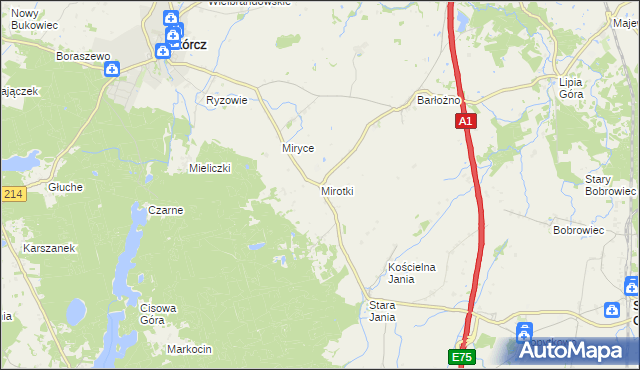 mapa Mirotki gmina Skórcz, Mirotki gmina Skórcz na mapie Targeo