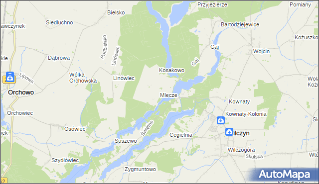 mapa Mlecze gmina Orchowo, Mlecze gmina Orchowo na mapie Targeo