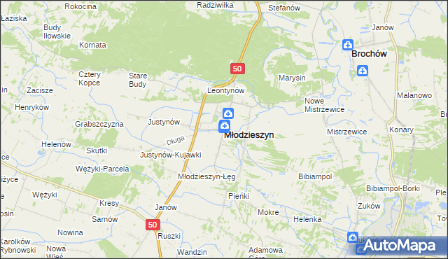 mapa Młodzieszyn, Młodzieszyn na mapie Targeo