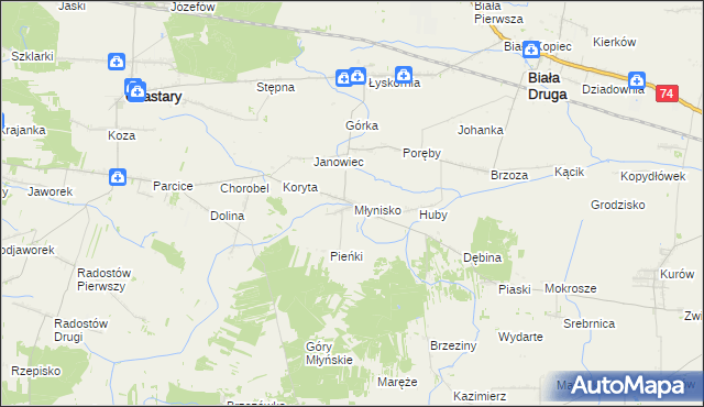 mapa Młynisko gmina Biała, Młynisko gmina Biała na mapie Targeo