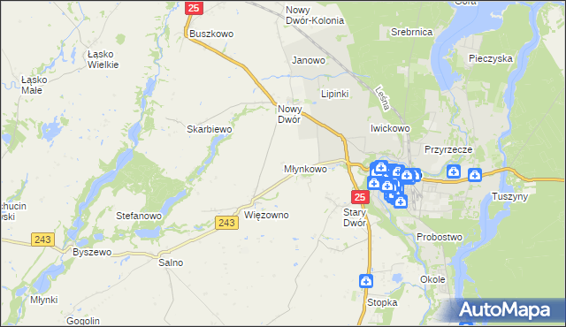 mapa Młynkowo gmina Koronowo, Młynkowo gmina Koronowo na mapie Targeo