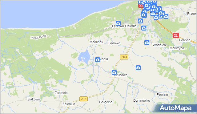 mapa Modła gmina Ustka, Modła gmina Ustka na mapie Targeo