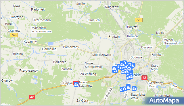 mapa Modliszewice, Modliszewice na mapie Targeo