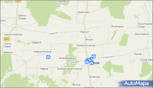 mapa Modryń-Kolonia, Modryń-Kolonia na mapie Targeo